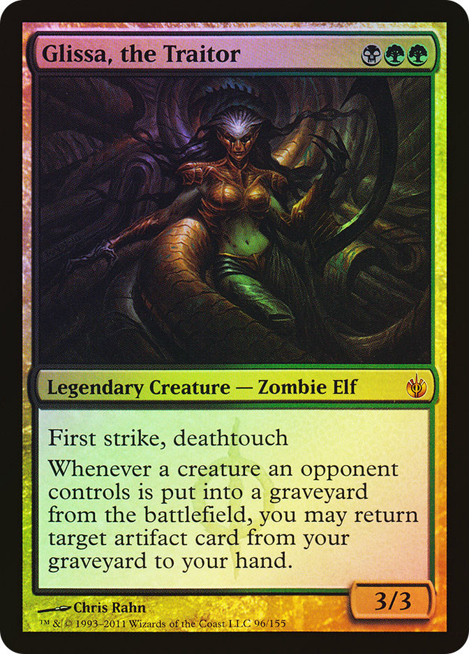 mtg cards with first strike and deathtouch Glissa, the Traitor | Mirrodin Besieged Flying + Deathtouch + 1st