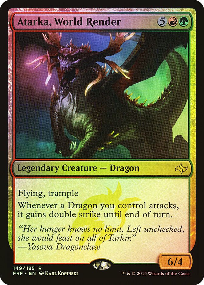 mtg atarka world render commander deck EDH Atarka, 100 Magic Cards Custom Deck Dragons trample.Whenever a Dragon you control attacks Atarka, World Render (Commander) |