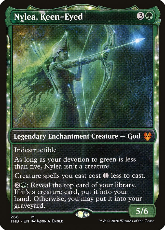 mtg theros green cards Renata, Called to the Hunt (Showcase) [Theros Beyond Death] Creature spells you cast cost 1 less to cast Set Name: Theros Beyond Death,