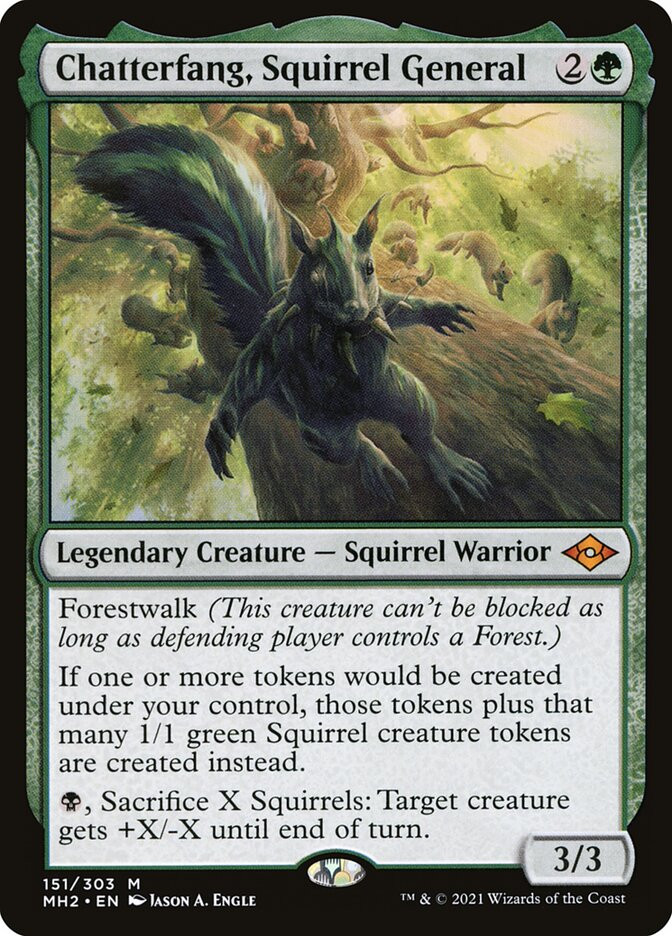 MtG Bloomburrow Commander Mythic Rare Chatterfang, Squirrel General #209