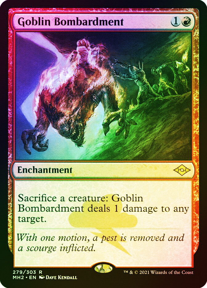 mtg cards like goblin bombardment Enchanting Tales (WOT) #43 Illustrated by Shafer Brown Magic Goblin Bombardment (Foil Etched) [Modern