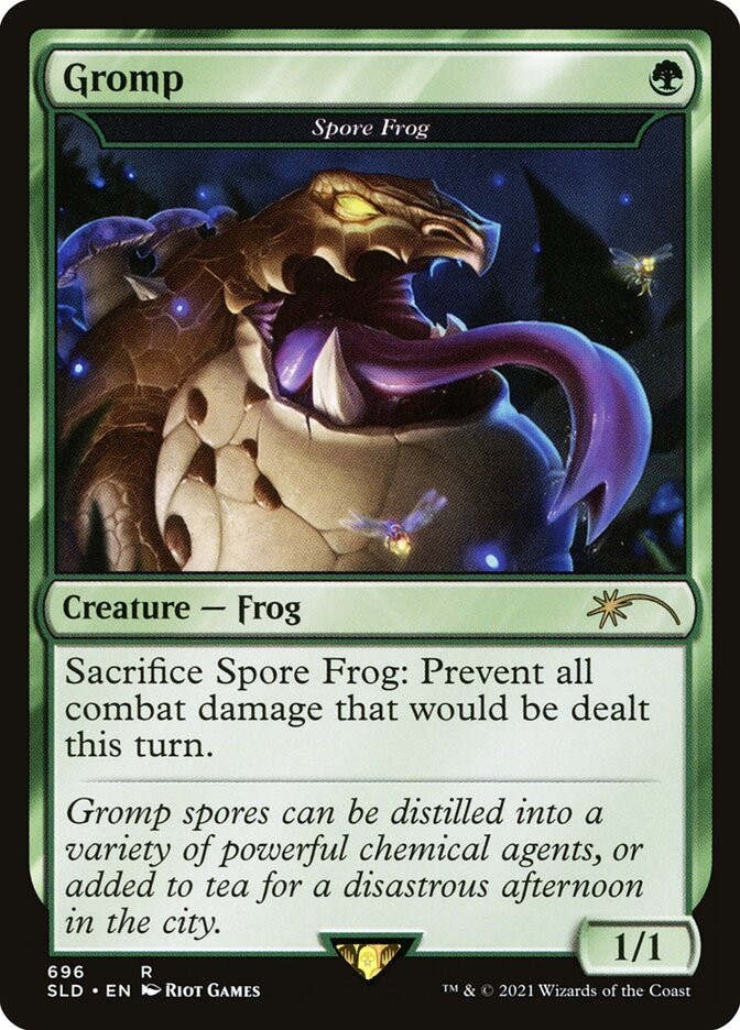 mtg cards like spore frog Gromp Prevent all combat damage that would be dealt this turn. Green commander cards like fog