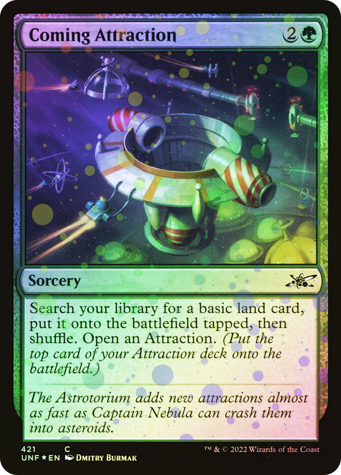 mtg attraction cards What is the feature from Unfinity for a Magic: The Gathering Commander deck? Search your library for a basic land card Weekly MTG Unveils Attractions, Stickers,