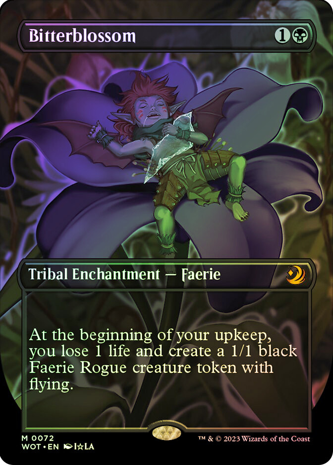 mtg cards like bitterblossom - Proxy Wilds of Eldraine: Enchanting Tales you lose 1 life and create a 1/1 black Faerie Rogue creature token with flying. Bitterblossom | Promotional | Card