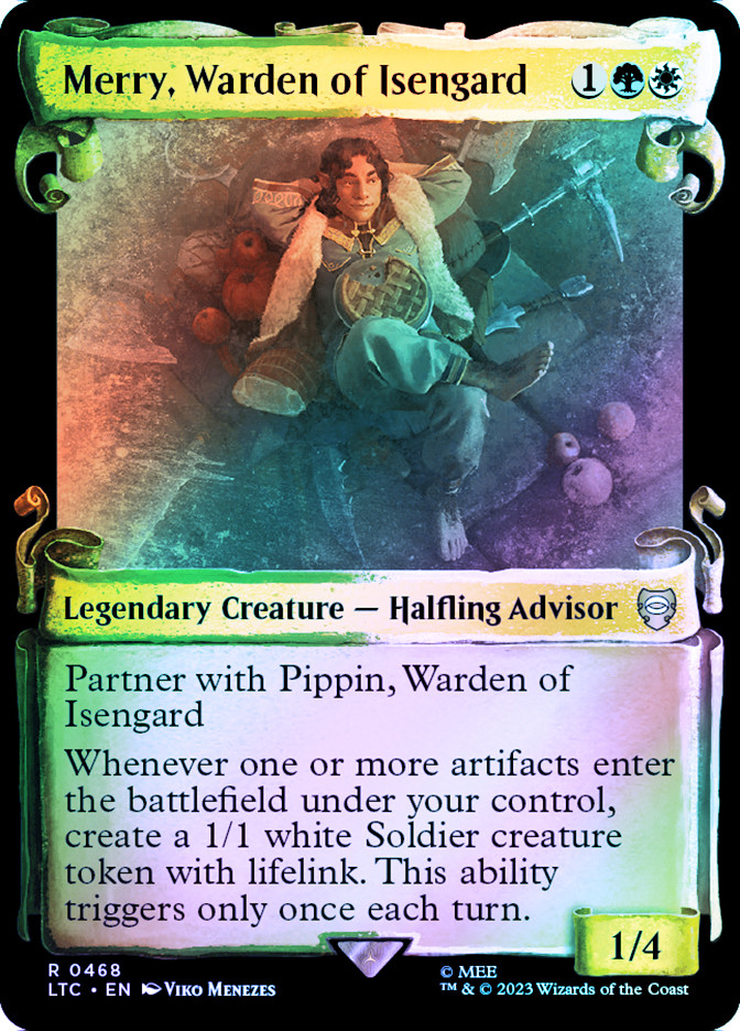 merry mtg card Merry, Esquire of Rohan [437] [Borderless] [The Lord of the Rings: Tales of Middle-earth] [Foil]  Face to Face Games a change MTGNexus - Meriadoc Brandybuck