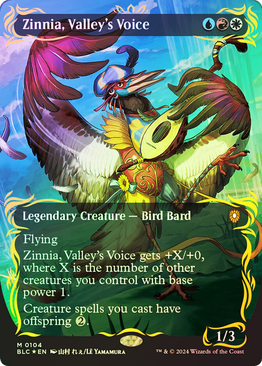 【レイズド・フォイル】渓間の声、ジニア(EN)1枚　Zinnia.Valleys 渓間の声、ジニア (Zinnia, Valley's Voice) · Bloomburrow