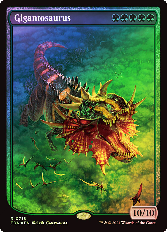 mtg foundations dinosaur cards Gigantosaurus (foil) (full art) Other Dinosaurs you control get +1/+1. Agonasaur Rex - Aetherdrift -
