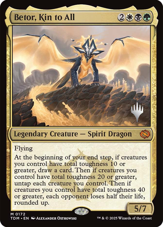 mtg cards that give all creatures reach Betor, Kin to (Promo Pack) (Tarkir: Dragonstorm) | Promo double strike Endurance (Special Guests)