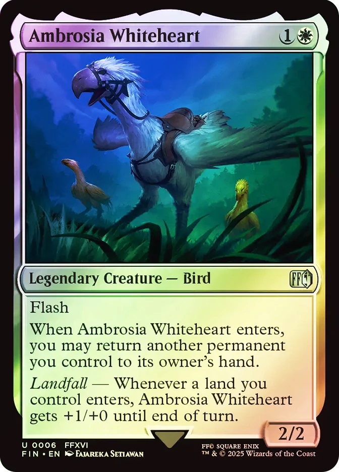 mtg final fantasy ambrosia whiteheart Magic The Gathering - Universes Beyond - Landfall Whenever a land you control enters Ambrosia Whiteheart • Universes Beyond: