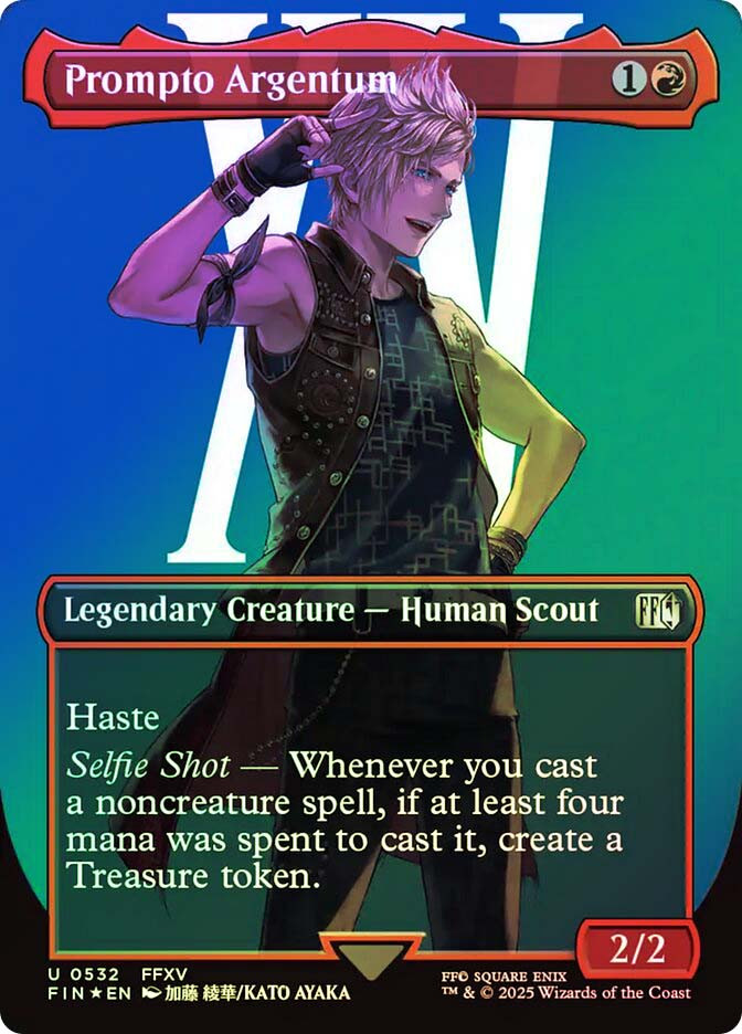 prompto mtg card Argentum (Borderless) (Surge Foil)  Universes Beyond: Final Fantasy (FIN) #532 What is the difference between Mint A Magic: The Gathering card