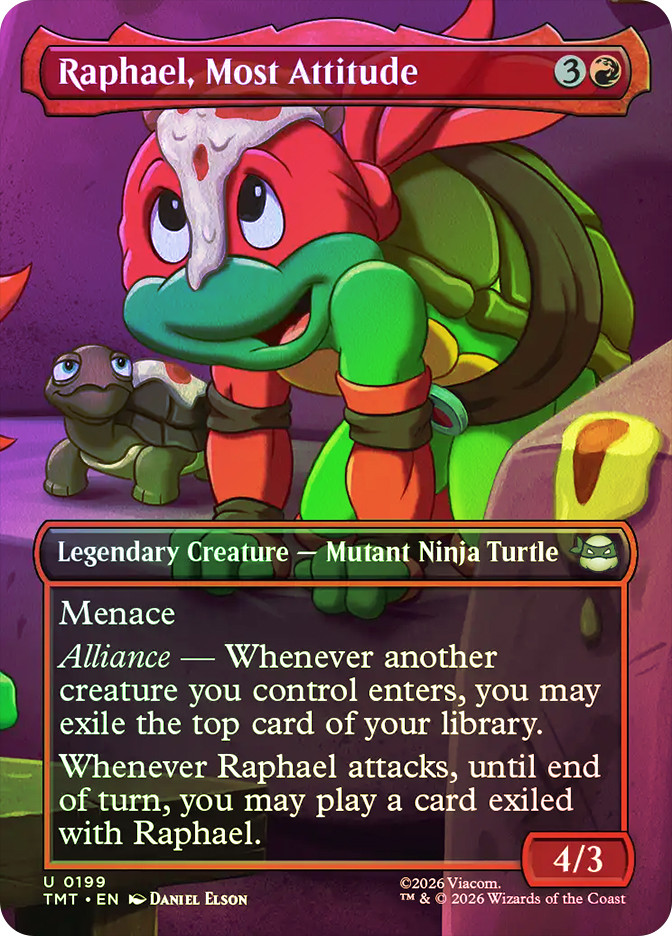 raphael mtg card Wizards confirms the weird 'mistake' in the Ninja Turtles set is actually deliberate He enters tapped and attacking.) Attacking creatures you control have double strike Phial Of Galadriel Mtg MTG