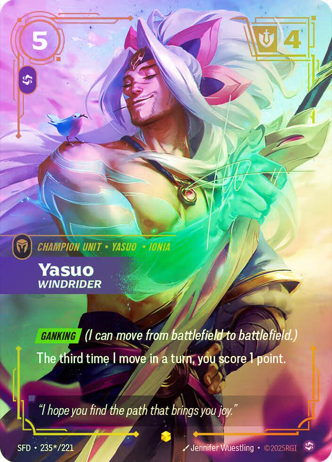 Riftbound Yasuo Windrider オーバーナンバー Yasuo - Windrider (Signature) | Spiritforged | Star City Games