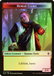 {Human Cleric Token} // {Food Token} (#18)\nThrone of Eldraine\nSingle\nMagic The Gathering