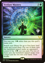 Verdant Mastery (Promo Pack) (Strixhaven: School of Mages)\nPromo: Planeswalker Stamped\nSingle\nMagic The Gathering