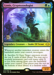 Lonis, Cryptozoologist (Prerelease) (Modern Horizons 2)\nPromo: Date Stamped\nSingle\nMagic The Gathering