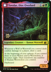 Tovolar, Dire Overlord // Tovolar, the Midnight Scourge (Prerelease) (Innistrad: Midnight Hunt)\nPromo: Date Stamped\nSingle\nMagic The Gathering