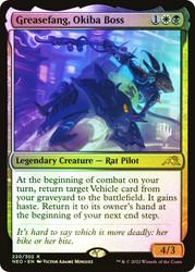 Greasefang, Okiba Boss (Promo Pack) (Kamigawa: Neon Dynasty)\nPromo: Planeswalker Stamped\nSingle\nMagic The Gathering