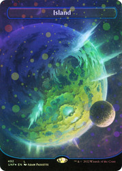 Island (#492) (Borderless) (Galaxy Foil)\nUnfinity - Galaxy Foil\nSingle\nMagic The Gathering