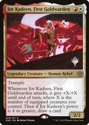 Jor Kadeen, First Goldwarden (Promo Pack) (Phyrexia: All Will Be One)\nPromo: Planeswalker Stamped\nSingle\nMagic The Gathering