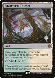 Razorverge Thicket (Promo Pack) (Phyrexia: All Will Be One)\nPromo: Planeswalker Stamped\nSingle\nMagic The Gathering