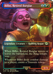 Bilbo, Retired Burglar (Prerelease) (The Lord of the Rings) (Borderless)\nPromo: Date Stamped\nSingle\nMagic The Gathering