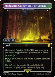 Castle Ardenvale (Meduseld, Golden Hall of Edoras) (Borderless) (Serial Number)\nThe Lord of the Rings Commander - Serialized\nSingle\nMagic The Gathering