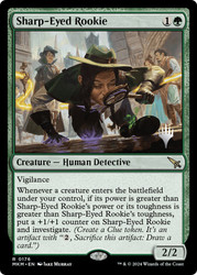 Sharp-Eyed Rookie (Promo Pack) (Murders at Karlov Manor)\nPromo: Planeswalker Stamped\nSingle\nMagic The Gathering