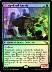 Sharp-Eyed Rookie (Promo Pack) (Murders at Karlov Manor)\nPromo: Planeswalker Stamped\nSingle\nMagic The Gathering
