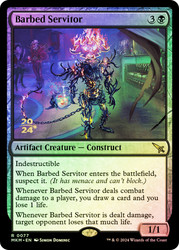 Barbed Servitor (Prerelease) (Murders at Karlov Manor)\nPromo: Date Stamped\nSingle\nMagic The Gathering
