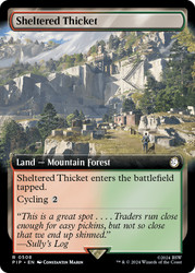 Sheltered Thicket (Extended Art)\nFallout Commander - Variants\nSingle\nMagic The Gathering