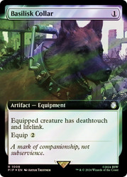 Basilisk Collar (Extended Art) (Surge Foil)\nFallout Commander - Alternate Foil Variants\nSingle\nMagic The Gathering