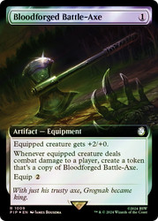 Bloodforged Battle-Axe (Extended Art) (Surge Foil)\nFallout Commander - Alternate Foil Variants\nSingle\nMagic The Gathering