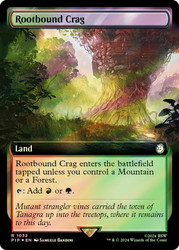 Rootbound Crag (Extended Art) (Surge Foil)\nFallout Commander - Alternate Foil Variants\nSingle\nMagic The Gathering