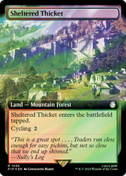 Sheltered Thicket (Extended Art) (Surge Foil)\nFallout Commander - Alternate Foil Variants\nSingle\nMagic The Gathering