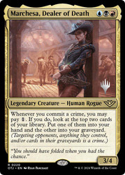 Marchesa, Dealer of Deaths (Promo Pack) (Outlaws of Thunder Junction)\nPromo: Planeswalker Stamped\nSingle\nMagic The Gathering