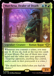 Marchesa, Dealer of Deaths (Promo Pack) (Outlaws of Thunder Junction)\nPromo: Planeswalker Stamped\nSingle\nMagic The Gathering