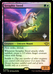 Seraphic Steed (Promo Pack) (Outlaws of Thunder Junction)\nPromo: Planeswalker Stamped\nSingle\nMagic The Gathering