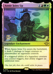 Annie Joins Up (Prerelease) (Outlaws of Thunder Junction)\nPromo: Date Stamped\nSingle\nMagic The Gathering