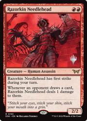 Razorkin Needlehead (Promo Pack) (Duskmourn: House of Horror)\nPromo: Planeswalker Stamped\nSingle\nMagic The Gathering