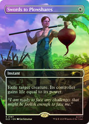 Swords to Plowshares (The Office) (Secret Lair) (#2167) (Borderless)\nPromo: General\nSingle\nMagic The Gathering