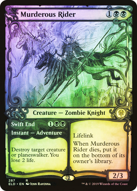 Murderous Rider // Swift End (Showcase)\nThrone of Eldraine - Variants\nSingle\nMagic The Gathering