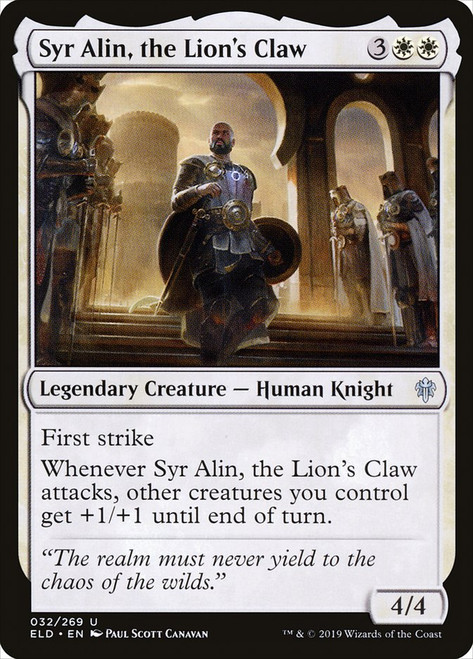 Syr Alin, the Lion's Claw\nThrone of Eldraine\nSingle\nMagic The Gathering