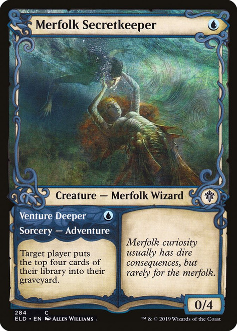 Merfolk Secretkeeper // Venture Deeper (Showcase)\nThrone of Eldraine - Variants\nSingle\nMagic The Gathering