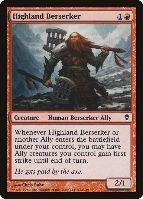 Highland Berserker\nZendikar\nSingle\nMagic The Gathering