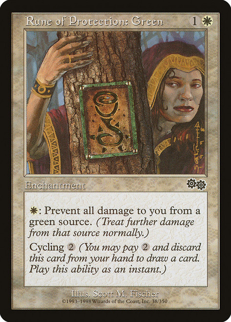 Rune of Protection: Green\nUrza's Saga\nSingle\nMagic The Gathering