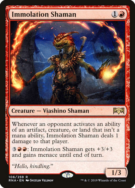 Immolation Shaman\nRavnica Allegiance\nSingle\nMagic The Gathering