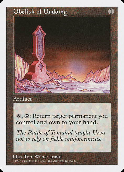 Obelisk of Undoing\n5th Edition\nSingle\nMagic The Gathering
