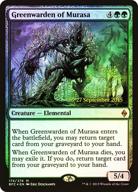 Greenwarden of Murasa (Prerelease) (Battle for Zendikar)\nPromo: Date Stamped\nSingle\nMagic The Gathering