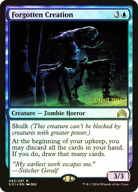 Forgotten Creation (Prerelease) (Shadows over Innistrad)\nPromo: Date Stamped\nSingle\nMagic The Gathering