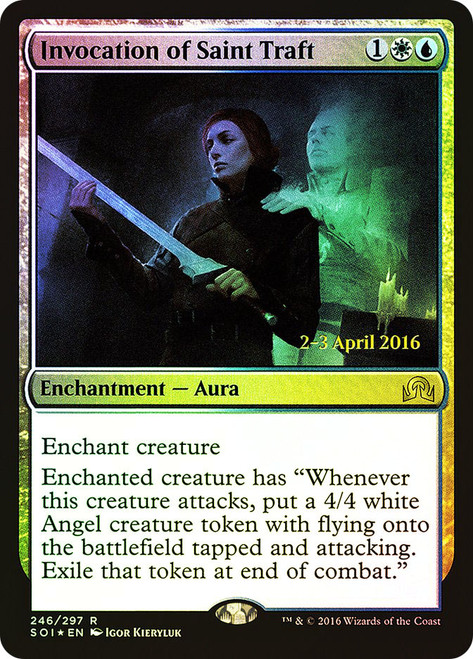 Invocation of Saint Traft (Prerelease) (Shadows over Innistrad)\nPromo: Date Stamped\nSingle\nMagic The Gathering